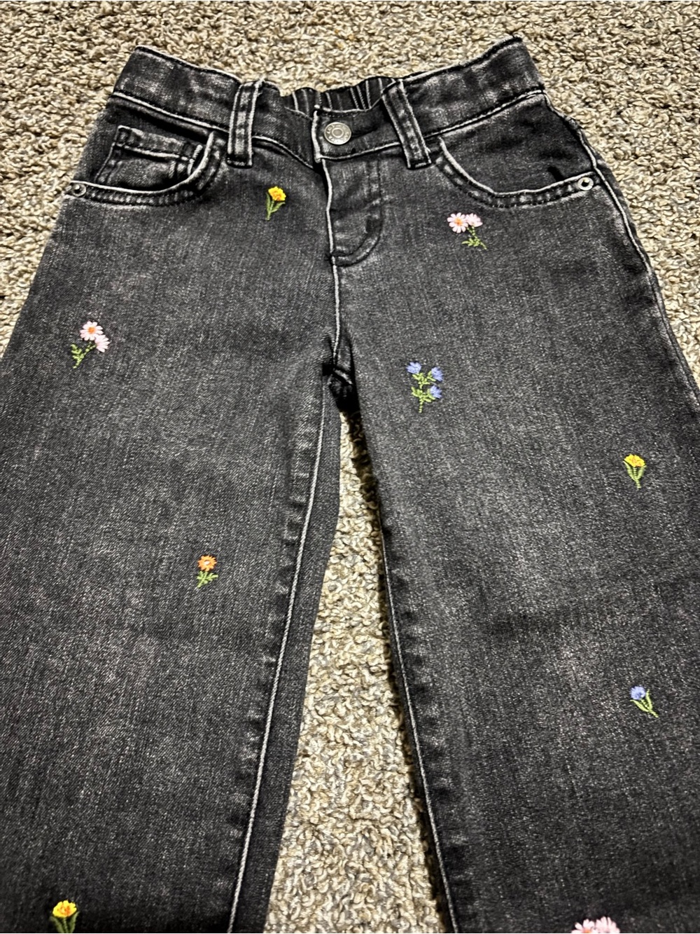 Cat & Jack Black Wide-Leg Jeans with Embroidered Flowers